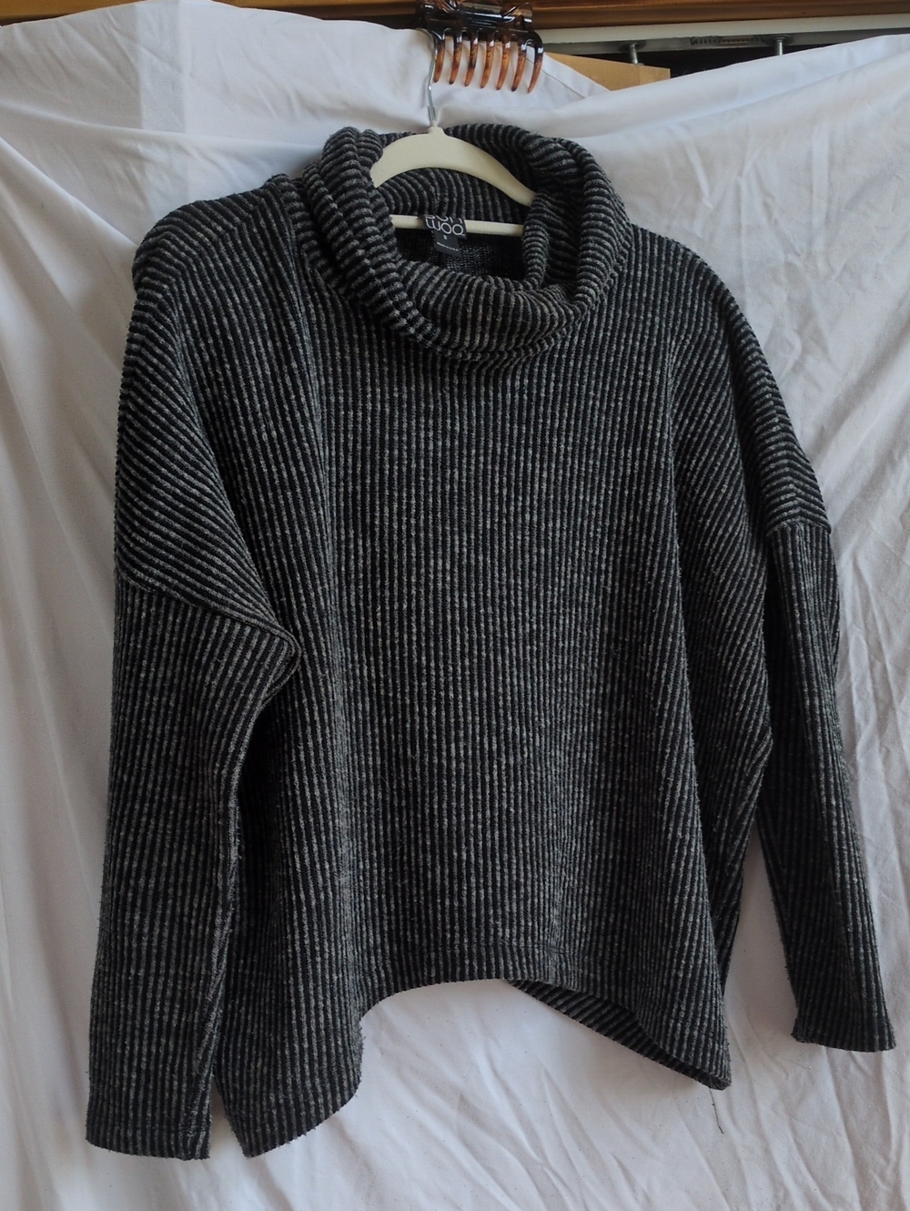 Clara Sun Woo Charcoal Ribbed Cowl Neck Sweater